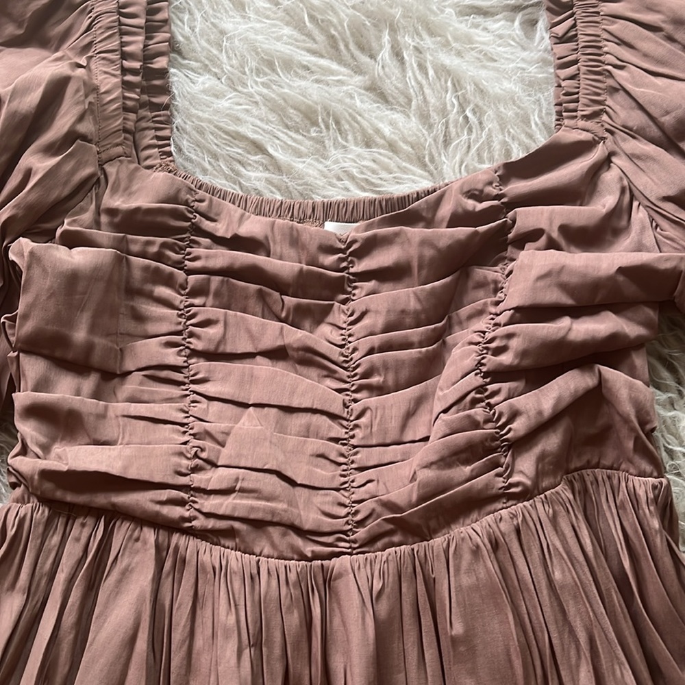 NWT Mustard Seed 'Latte' ruched pleated tiered 3/4 sleeve dress size S - Picture 4 of 7